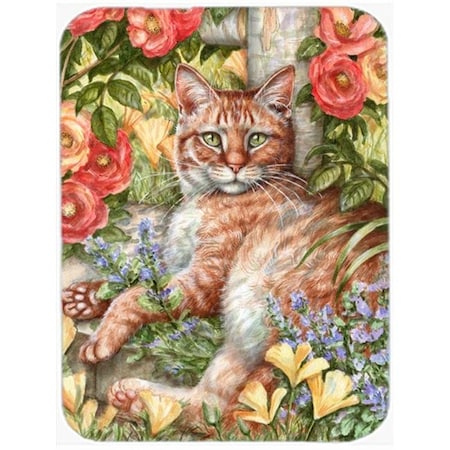 Carolines Treasures CDCO0027LCB Tabby In The Roses By Debbie Cook Glass Large Cutting Board